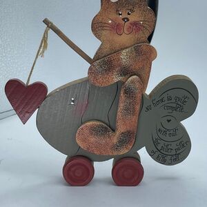 Primitive kitty on fish fishing handmade Artisan